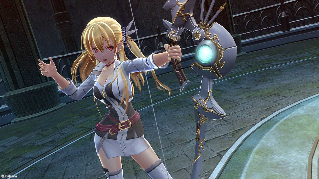 Promotional screenshot Alisa using her bow in 영웅전설 섬의 궤적 III.