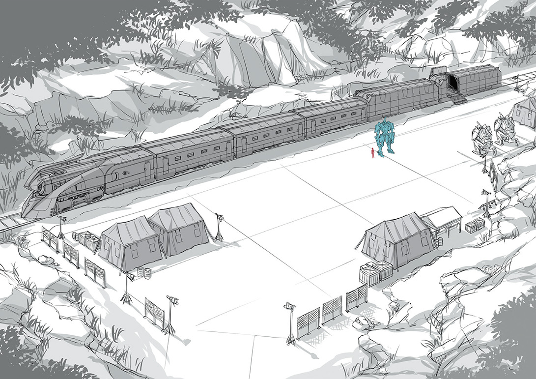 Concept art of the camp